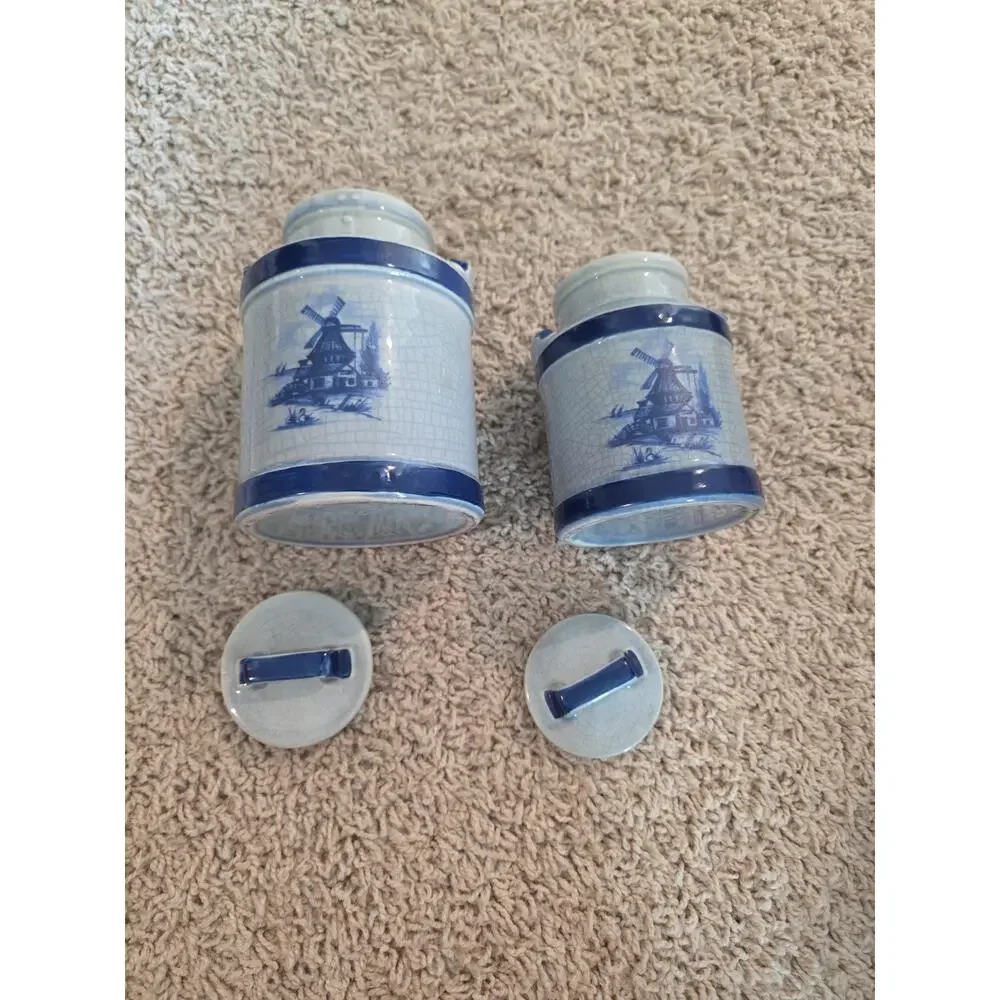 Vintage McCoy Pottery Blue And White Dutch Windmill Canister Set
